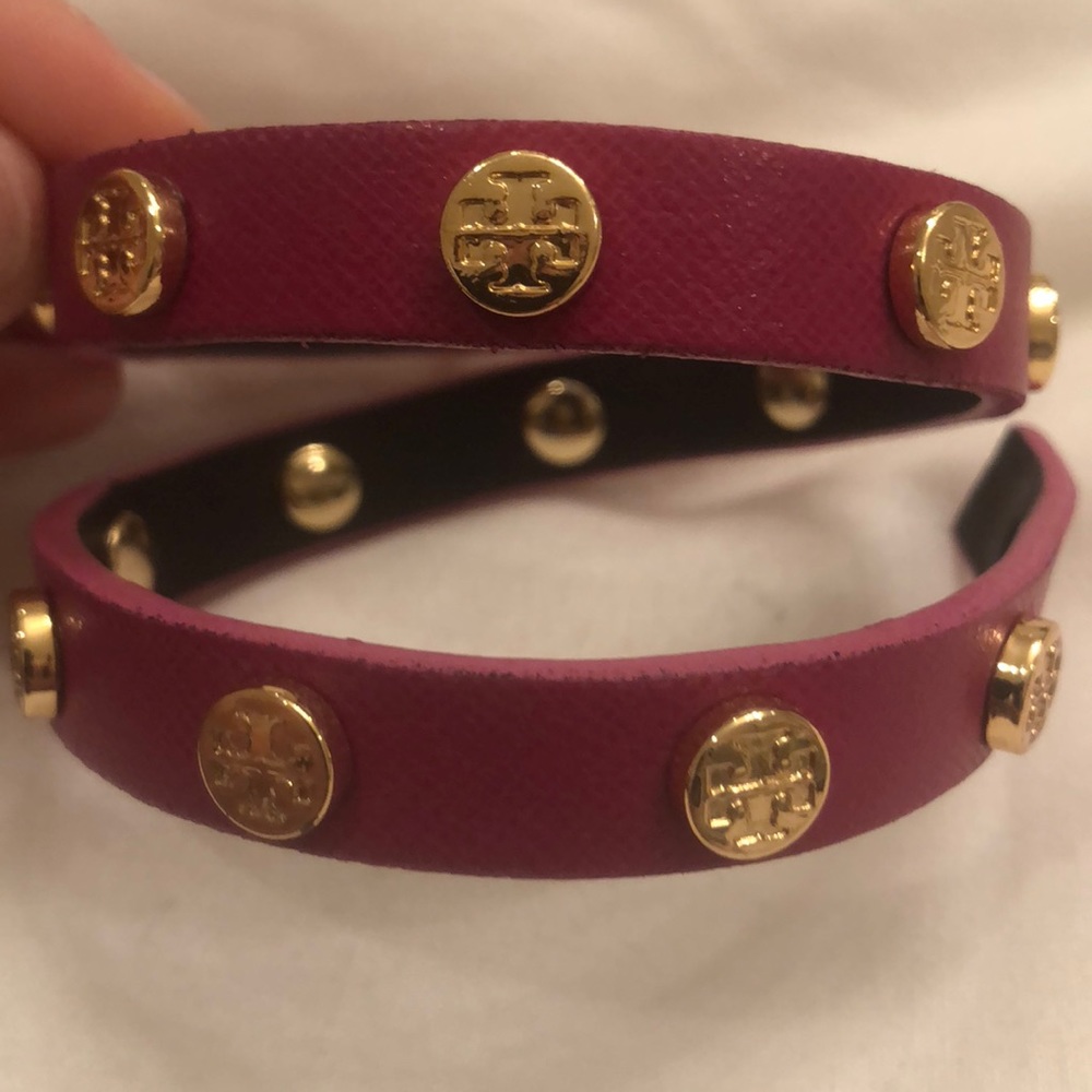 Tory Burch double-wrap logo stud bracelet